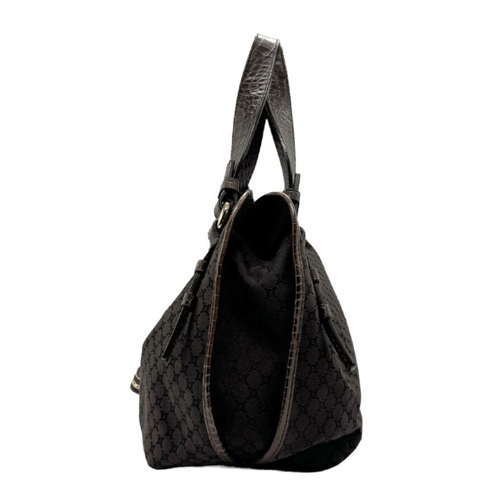 Celine embossed handbag Macadam Brown leather Dark Black gold canvas